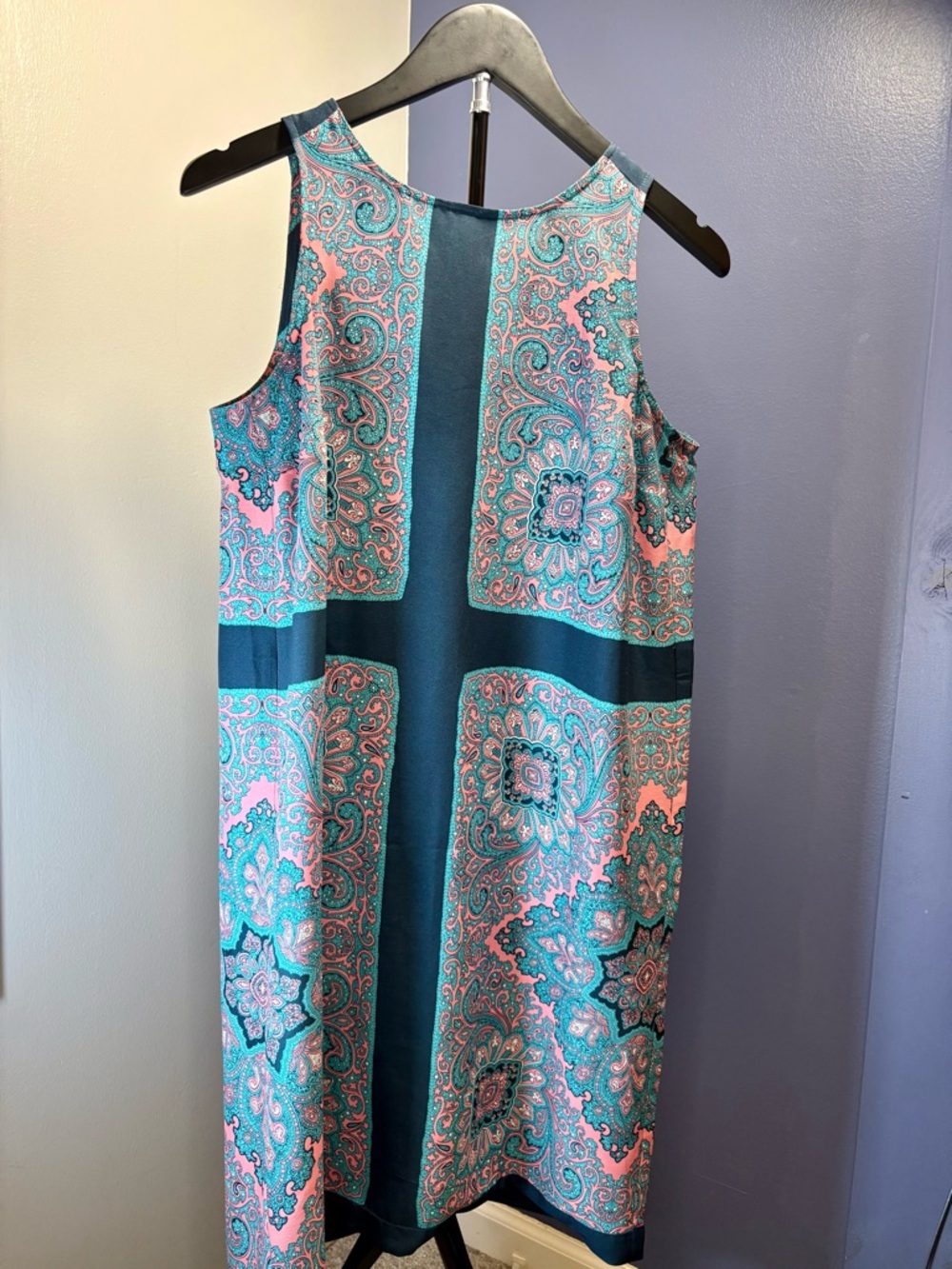 LOFT Teal & Pink Paisley Midi Shift Dress